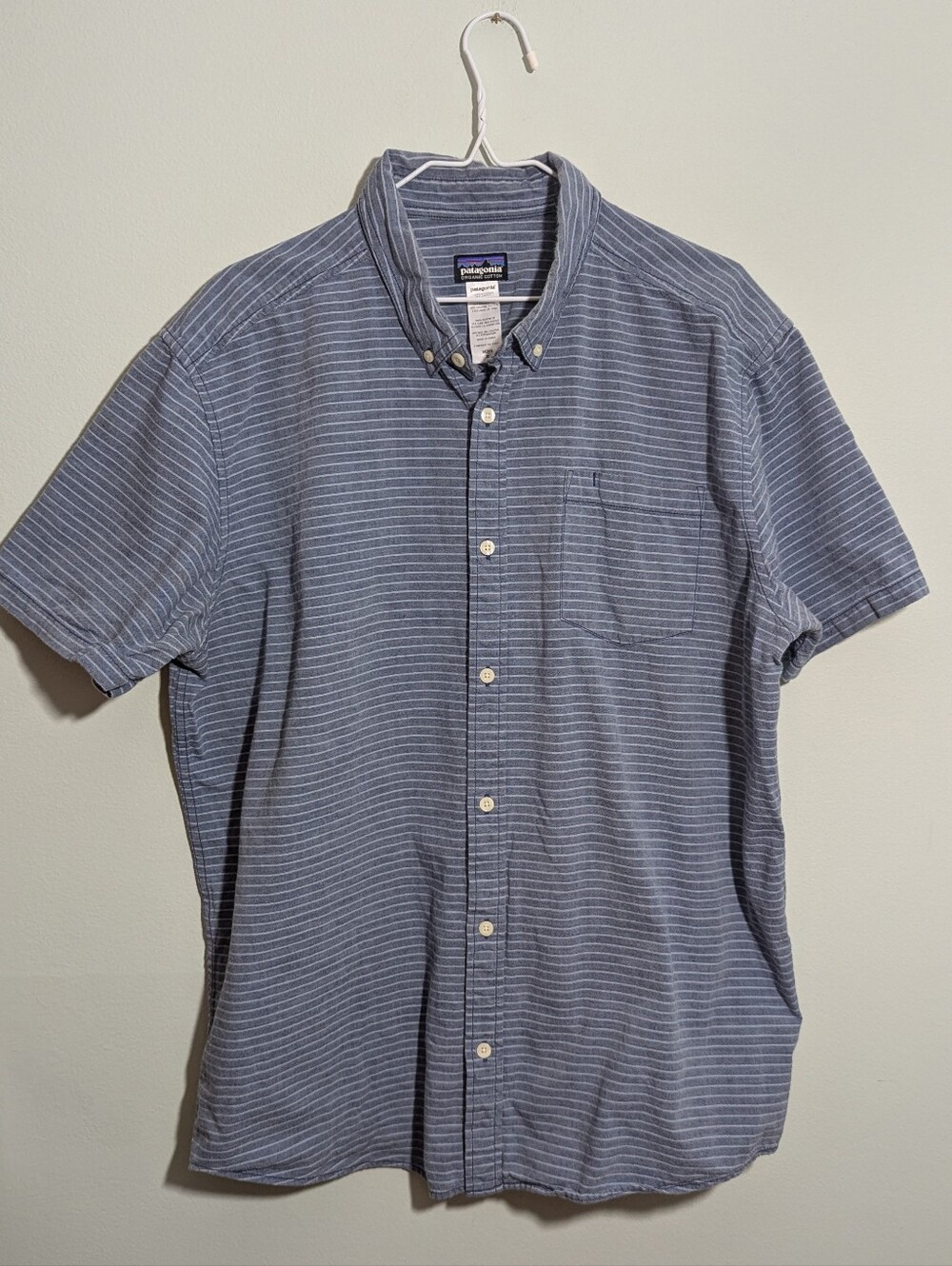 Patagonia Bluffside Shirt Mens XL Blue Stripe Chambray Button Down OrganicCotton